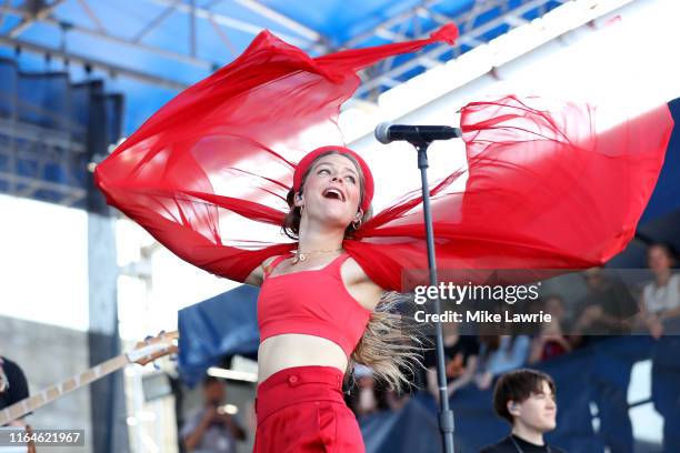 Maggie Rogers performs during day two of the 2019 Newport Folk Festival at Fort Adams State Park on July 27, 2019 in Newport, Rhode Island.