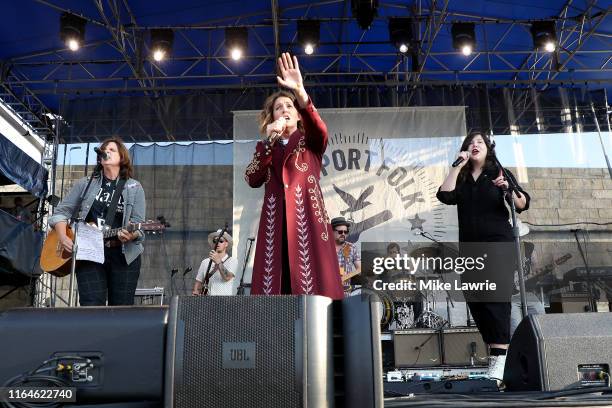 Amy Ray, Brandi Carlile and Lucy Dacus perform as part of the Collaboration during day two of the 2019 Newport Folk Festival at Fort Adams State Park...