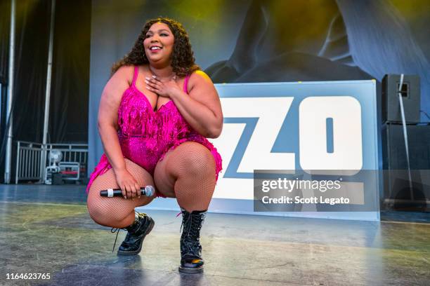 Lizzo performs on Day 1 of MoPop Festival 2019 at West Riverfront Park on July 27, 2019 in Detroit, Michigan.