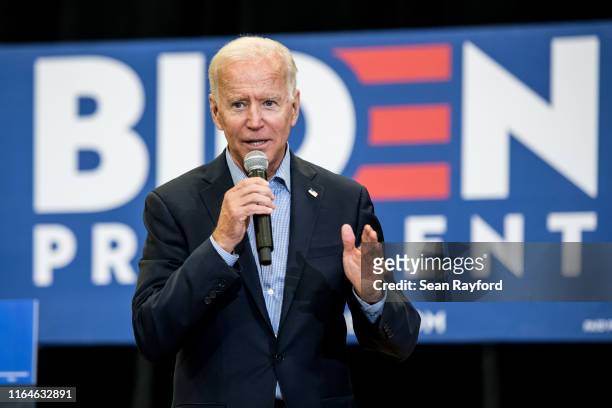 Democratic presidential candidate and former US Vice President Joe Biden addresses a crowd at a town hall event at Clinton College on August 29, 2019...