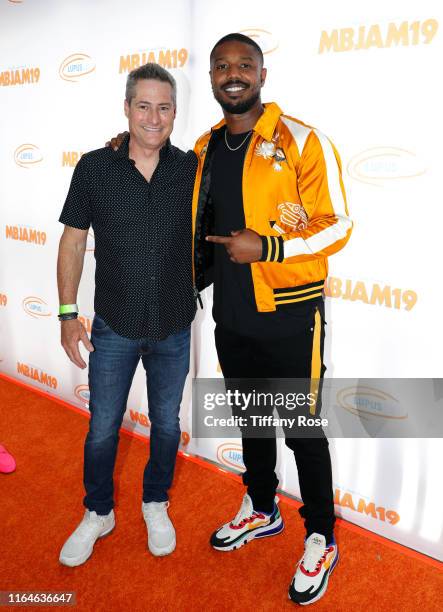 Adam Selkowitz and Michael B. Jordan attend Michael B. Jordan's MBJAM at Dave & Buster's Hollywood on July 27, 2019 in Hollywood, California.