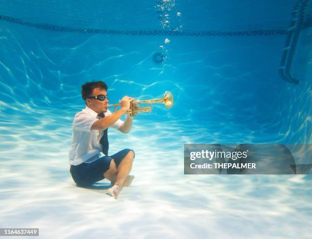 jazz underwater trumpet - trompet stock pictures, royalty-free photos & images