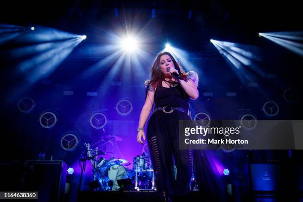 Singer Amy Lee of Evanescence performs at Heavy Montreal at Parc Jean-Drapeau on July 27, 2019 in Montreal, Canada.
