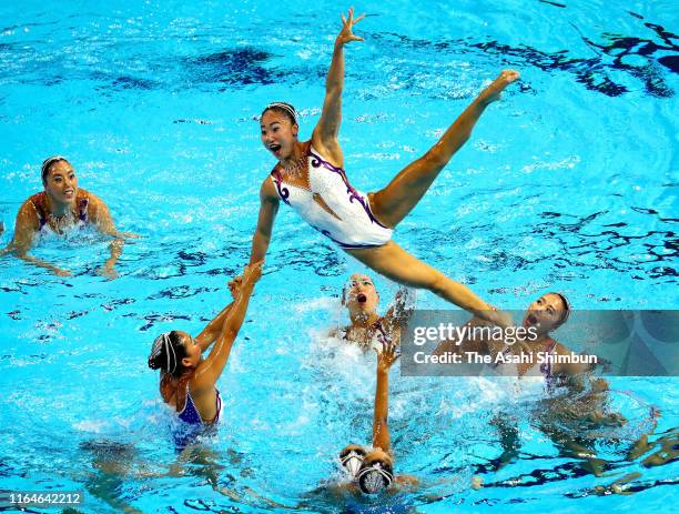 Team Japan competes in the Free Combination Final during day nine of the Gwangju 2019 FINA World Championships at Yeomju Gymnasium on July 20, 2019...