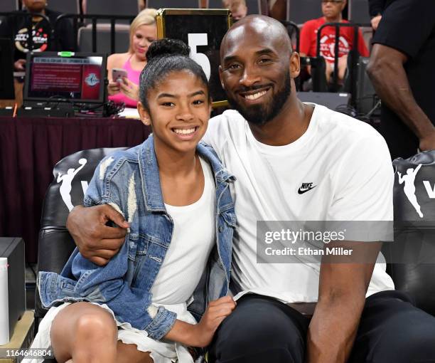 Gianna Bryant and her father, former NBA player Kobe Bryant, attend the WNBA All-Star Game 2019 at the Mandalay Bay Events Center on July 27, 2019 in...