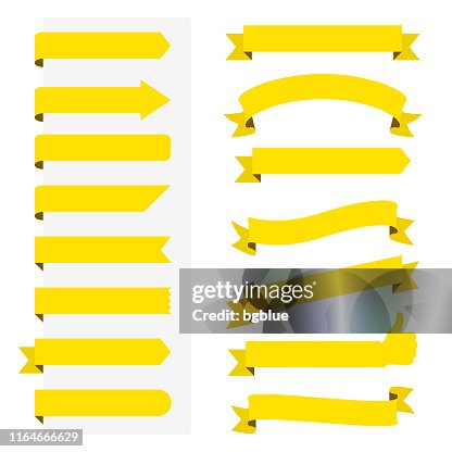 Set Of Yellow Ribbons Banners Design Elements On White Background High ...