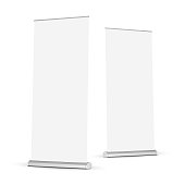 Two roll-up banners mockups isolated on white background