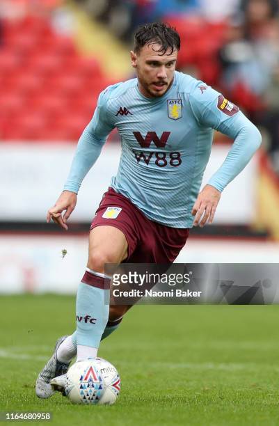 Scott Hogan of Aston Villa in action during the Pre-Season Friendly match between Charlton and Aston Villa at The Valley on July 27, 2019 in London,...
