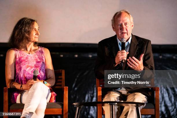 Julie Dunfey and Dayton Duncan speak during a Special Sneak Peek of Ken Burns' PBS documentary series "Country Music" at Autry Museum of the American...