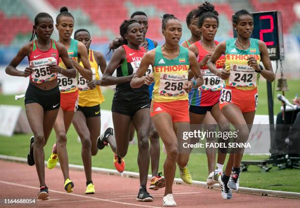 Athletes compete during the Women's 10000m Final at the 12th edition of the "African Games" in Rabat on August 29, 2019.