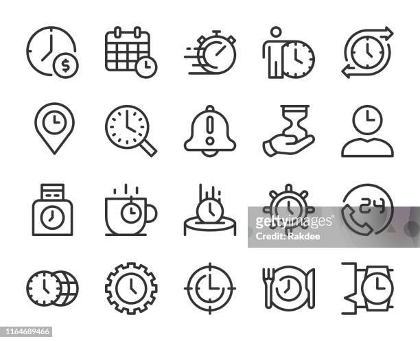 illustrazioni stock, clip art, cartoni animati e icone di tendenza di gestione del tempo - icone di linea - primo turno