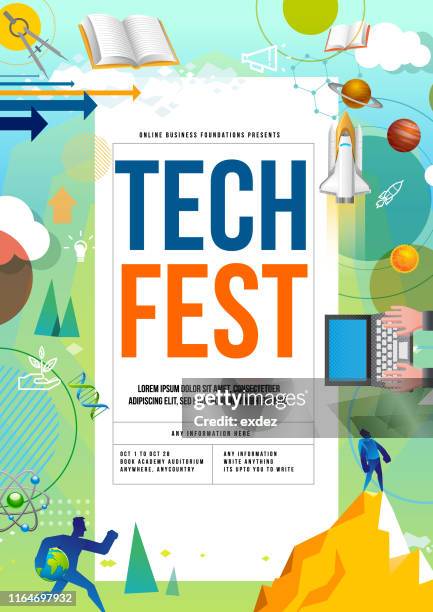 science technology fest poster - research poster stock illustrations