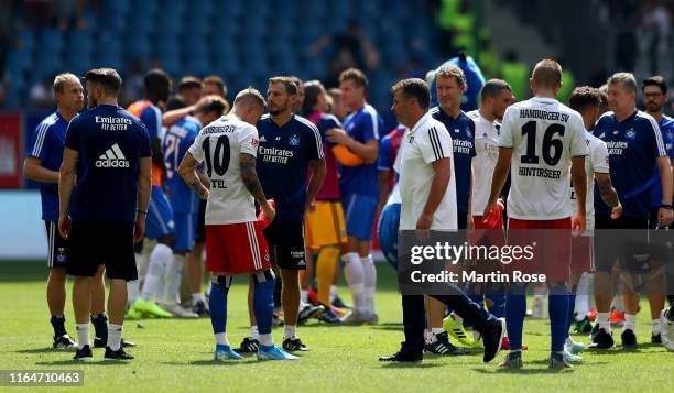 Dieter Hecking , head coach of Hamburg reacts after the Second Bundesliga match between Hamburger SV and SV Darmstadt 98 at Volksparkstadion on July...