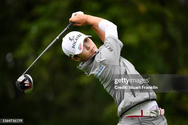 Sung Hyun Park of South Korea in action on the 9th hole during day 4 of the Evian Championship at Evian Resort Golf Club on July 28, 2019 in...