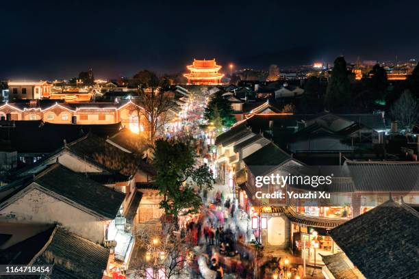 the old city at night - chinese house churches imagens e fotografias de stock