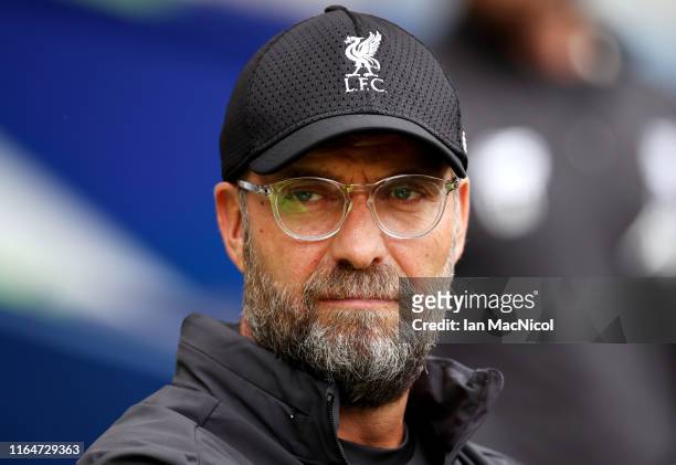 Jurgen Klopp, Manager of Liverpool looks on prior to the Pre-Season Friendly match between Liverpool FC and SSC Napoli at Murrayfield on July 28,...