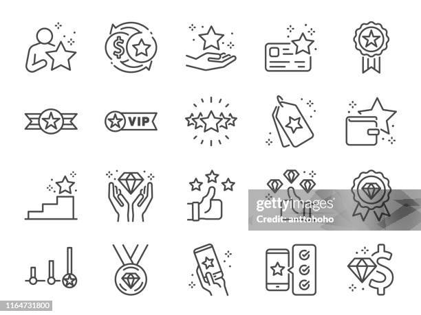 royalty program line icon set. included icons as member, vip, exclusive, diamond, badge, high level and more. - token stock illustrations
