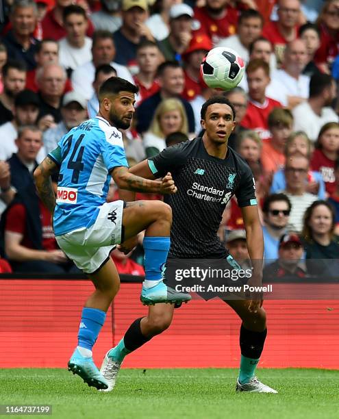 Trent Alexander-Arnold of Liverpool with Lorenzo Insigne of S.S.c. Napoli during the Pre-Season Friendly match between Liverpool FC and SSC Napoli at...