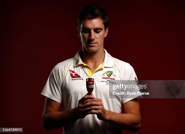 Pat Cummins of Australia poses during the Australia Ashes Squad Portrait Session on July 28, 2019 in Birmingham, England.