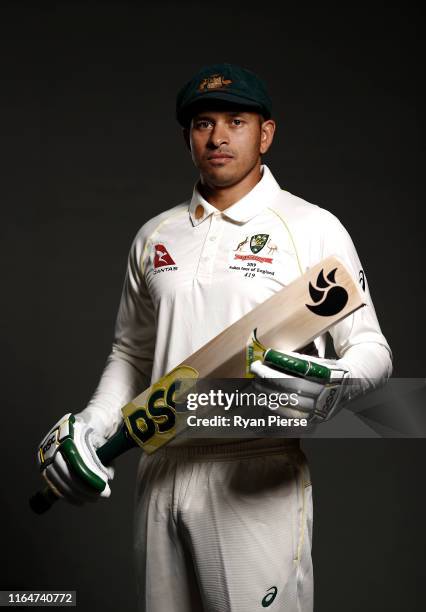 Usman Khawaja of Australia poses during the Australia Ashes Squad Portrait Session on July 28, 2019 in Birmingham, England.