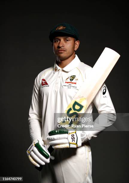 Usman Khawaja of Australia poses during the Australia Ashes Squad Portrait Session on July 28, 2019 in Birmingham, England.