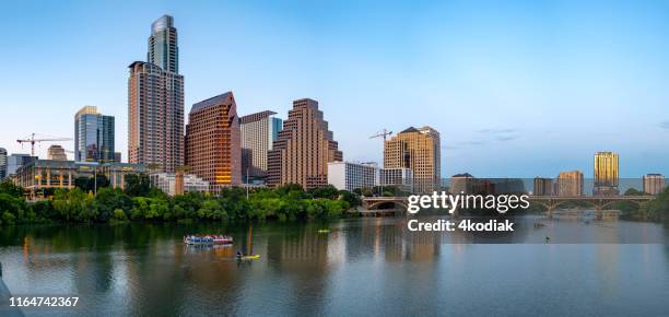 austin texas usa evening skyline panorama - austin texas sunset stock pictures, royalty-free photos & images