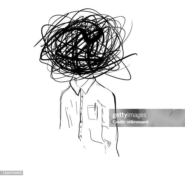 illustration sketch of confused man - mad person picture stock-fotos und bilder