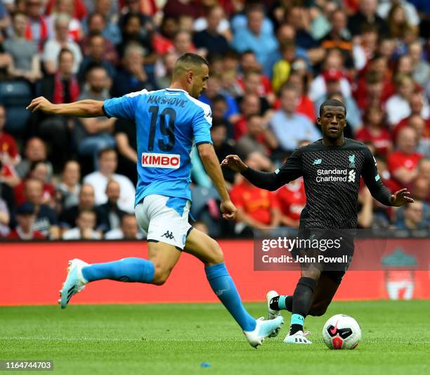 Georginio Wijnaldum of Liverpool with Nikola Maksimovic of S.S.C. Napoli during the Pre-Season Friendly match between Liverpool FC and SSC Napoli at...