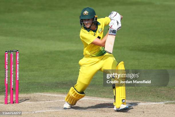 Meg Lanning of Australia bats during the 2nd Vitality Women's IT20 at The 1st Central County Ground on July 28, 2019 in Hove, England.