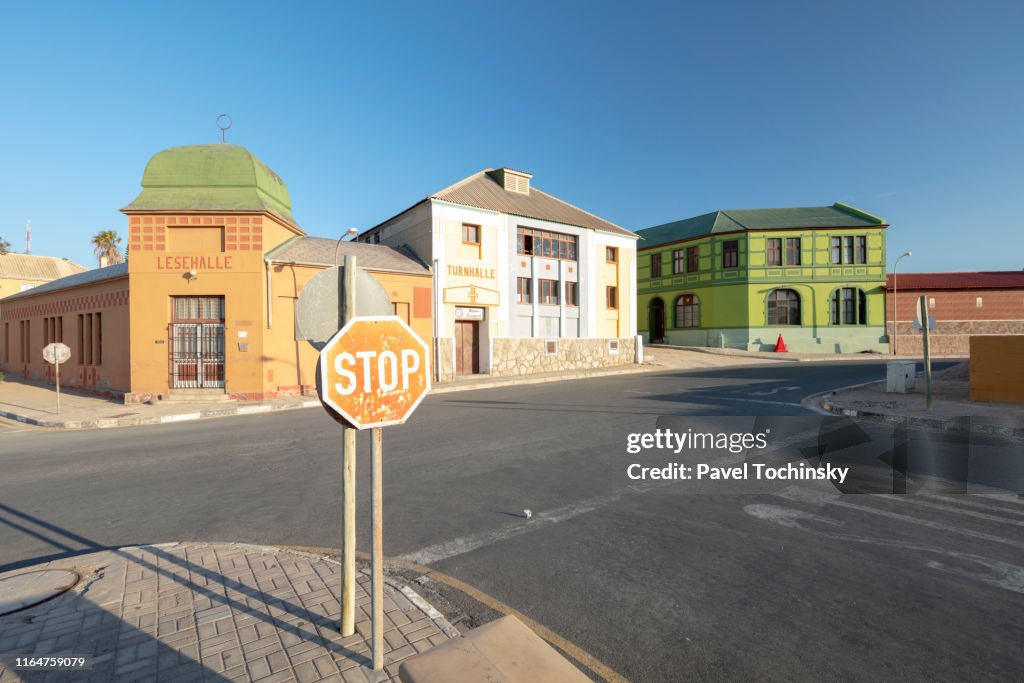 Historical library in the remote, former diamond-mining town Luderitz in southwestern Namibia