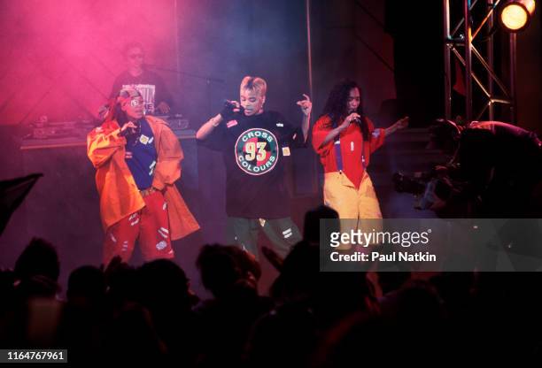 The members of American Hip Hop and R&B group TLC perform on an episode of the Oprah Winfrey Show, Chicago, Illinois, November 17, 1992. Pictured...
