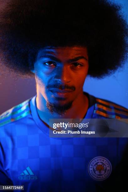 Hamza Choudhury of Leicester City poses for a portrait as he signs a new contract with the club, at King Power Stadium on August 29, 2019 in...