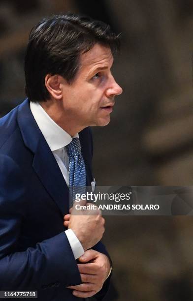 Italys Prime Minister Giuseppe Conte arrives to attend a Pope's funeral mass for late Italian Cardinal Achille Silvestrini on August 30, 2019 at St....