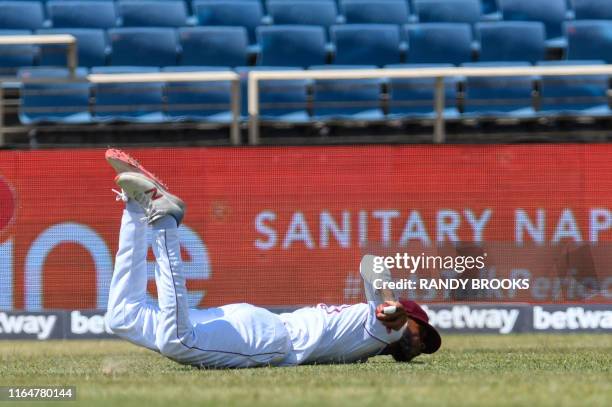 Roston Chase of West Indies fieldsduring day 1 of the 2nd Test between West Indies and India at Sabina Park, Kingston, Jamaica, on August 30, 2019.