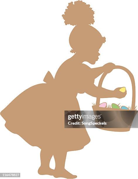 girl on easter egg hunt silhouette - sunday best 幅插畫檔、美工圖案、卡通及圖標