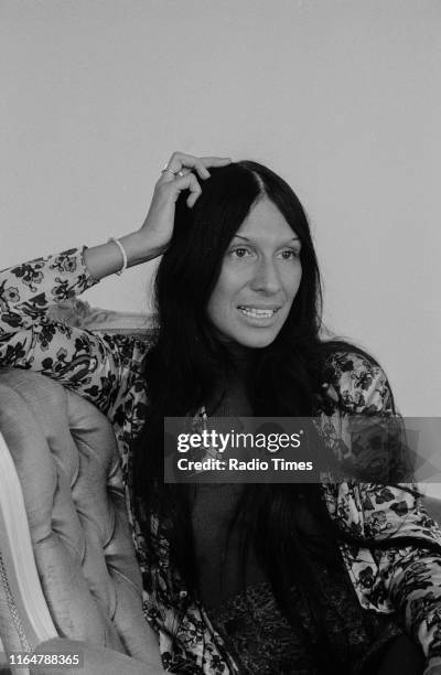 Musician Buffy Sainte-Marie interviewed for her appearance on the BBC television series 'The Old Grey Whistle Test', October 1971.