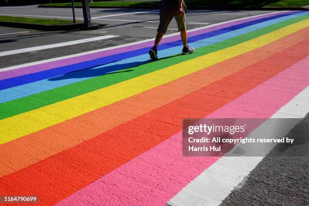 rainbow crosswalk at minoru boulevard richmond - proud fotografías e imágenes de stock