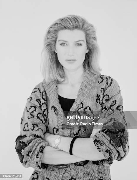 Presenter Selina Scott during a photo shoot for the BBC television coverage of 'The Clothes Show', October 1987.