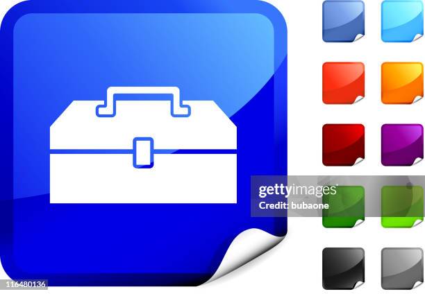 toolbox royalty free vector art on blue sticker - toolbox stock illustrations