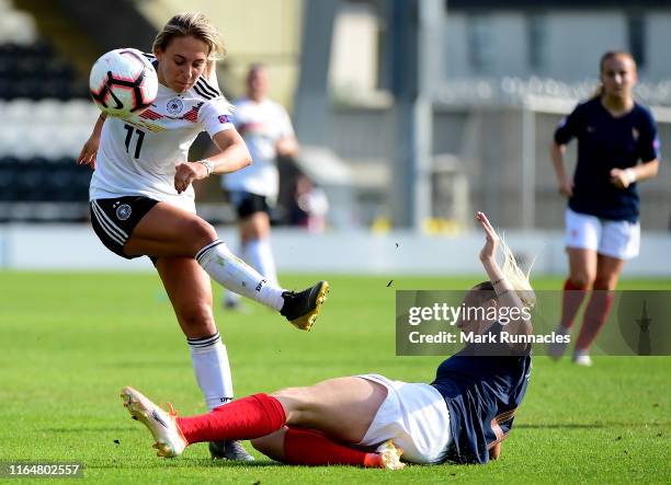 Gina-Marie Chimielinski of Germany has a chance on goal during the UEFA Women's Under19 European Championship Final between France Women's U19 and...