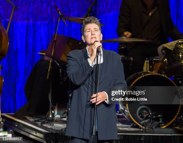 K.d. Lang performs on stage at The Eventim Apollo on July 28, 2019 in London, England.