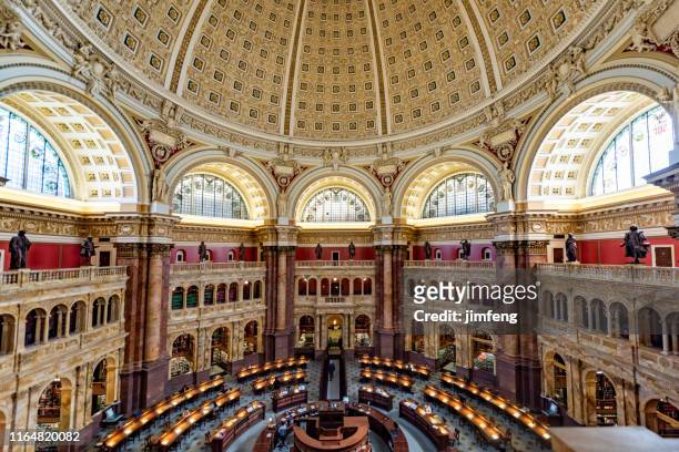 library of congress jefferson building reading room high angle in washington dc, usa - library of congress interior stock pictures, royalty-free photos & images