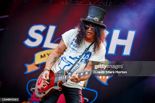 Slash performs at Heavy Montreal at Parc Jean-Drapeau on July 28, 2019 in Montreal, Canada.