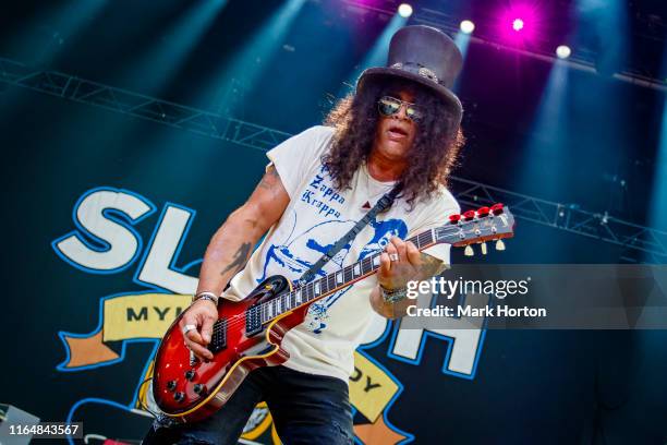 Slash performs at Heavy Montreal at Parc Jean-Drapeau on July 28, 2019 in Montreal, Canada.