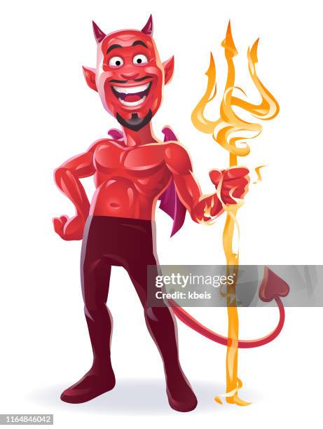 devil with flaming trident - hell stock illustrations