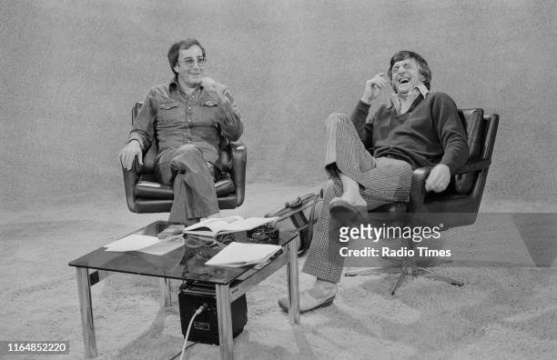 Comedian Peter Sellers and presenter Michael Parkinson on the BBC television chat show 'Parkinson', November 9th 1974.