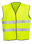 Yellow high visibility safety vest isolated on white background