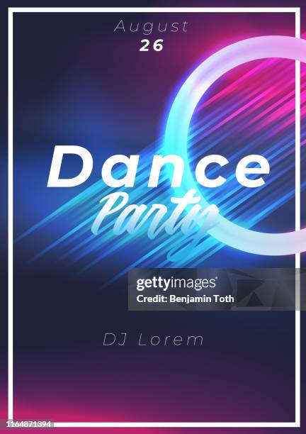 stockillustraties, clipart, cartoons en iconen met neon dance party poster achtergrond - dansvloer