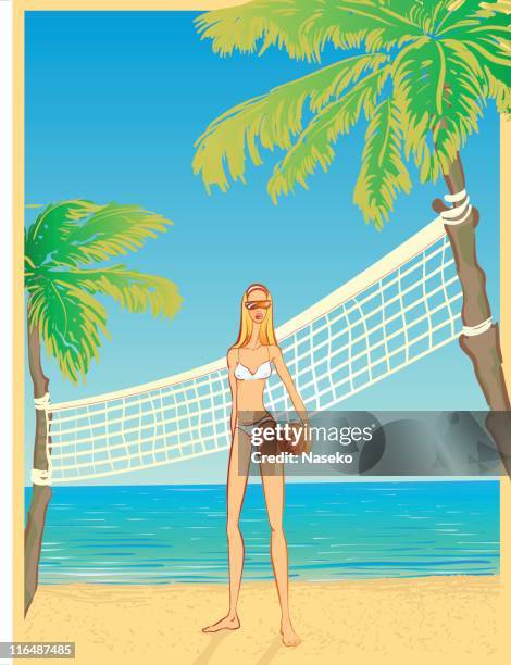 ilustraciones, imágenes clip art, dibujos animados e iconos de stock de chica de voleibol - tiempo muerto