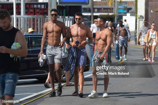 Boohoo & BoohooMAN take Theo Campbell, Adam Collard and Rykard Jenkins for a Yacht Trip on July 29, 2019 in Marbella, Spain.